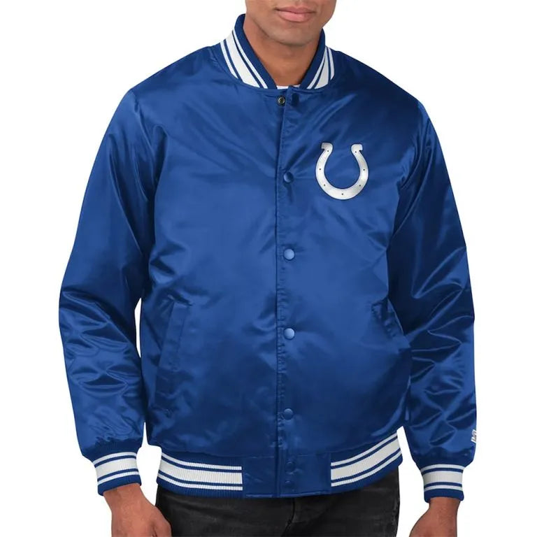 Indianapolis Colts Locker Room Full-Snap Varsity Royal Blue Satin Men's Bomber Jacket