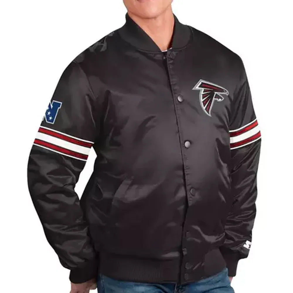 Atlanta Falcons Full-Snap Varsity Black Satin Men's Bomber Jacket