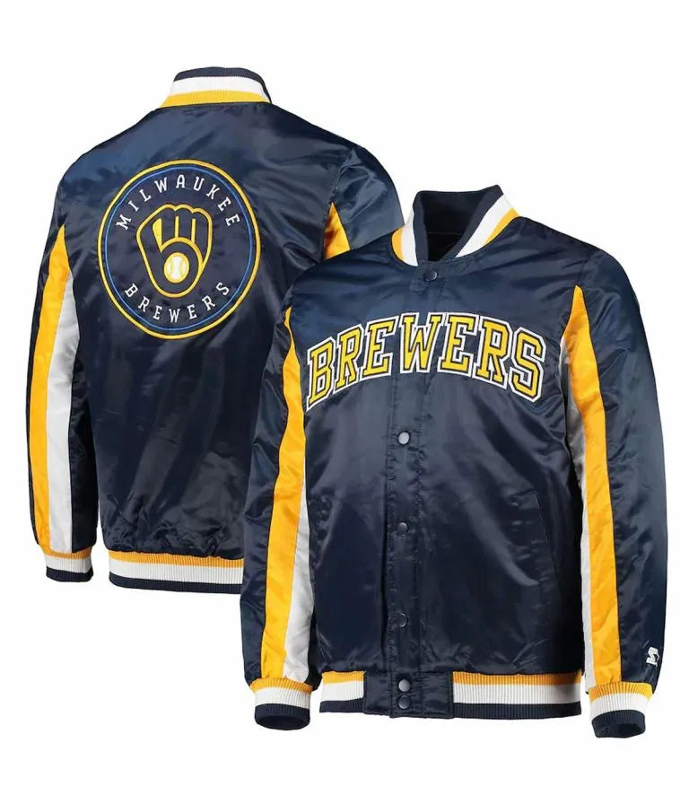 Milwaukee Brewers The Ace Navy Blue Full-Snap Satin Men's Jacket