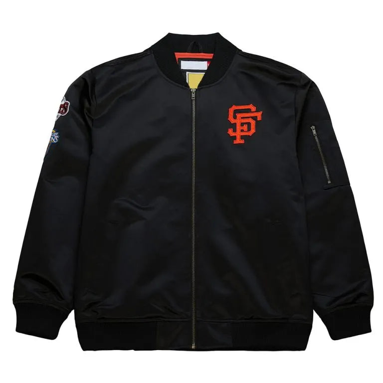 San Francisco Giants Vintage Logo Full-Zip Lightweight Black Satin Men's Jacket