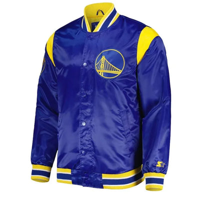 Golden State Warriors Force Play Full-Snap Varsity Royal Blue Satin Men's Bomber Jacket