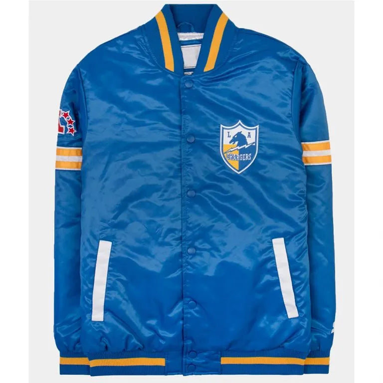 Los Angeles Chargers 30th Anniversary Full-Snap Varsity Blue Satin Men's Bomber Jacket