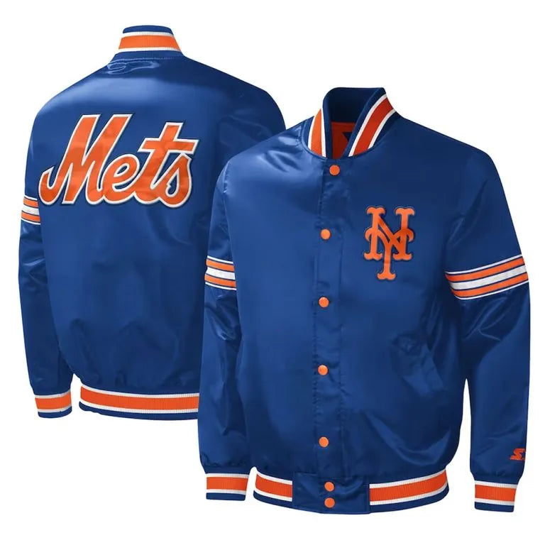 New York Mets Midfield Full-Snap Varsity Royal Blue Satin Men's Jacket
