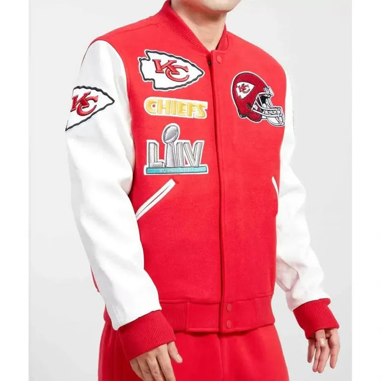 Kansas City Chiefs Red Wool and White Genuine Leather Sleeves Men's Varsity Letterman Jacket