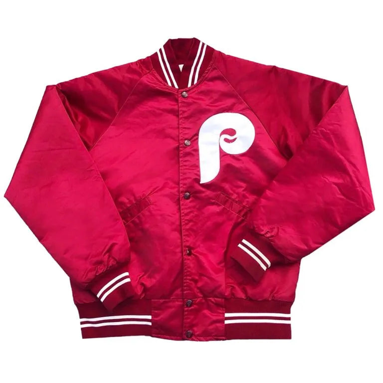 1980’s Philadelphia Phillies Full-Snap Red Satin Men's Bomber Jacket