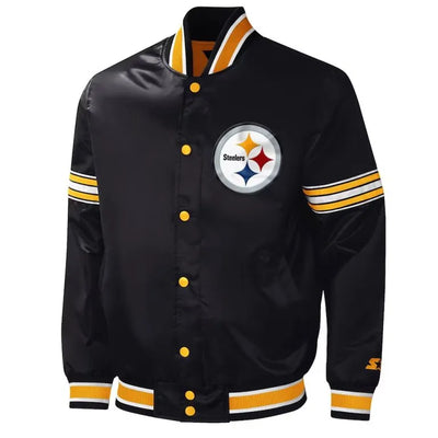 Pittsburgh Steelers Midfield Full-Snap Varsity Black Satin Men's Bomber Jacket