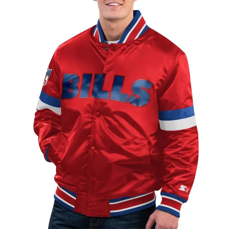 Buffalo Bills Gridiron Classics Home Game Full-Snap Varsity Red Satin Men's Bomber Jacket