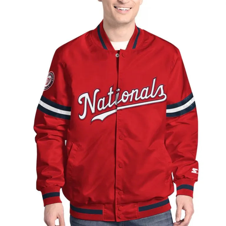 Washington Nationals Scout Full-Snap Varsity Satin Men's Bomber Jacket