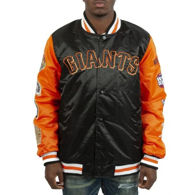 San Francisco Giants Champs Patches Orange/Black Full-Snap Satin Men's Jacket