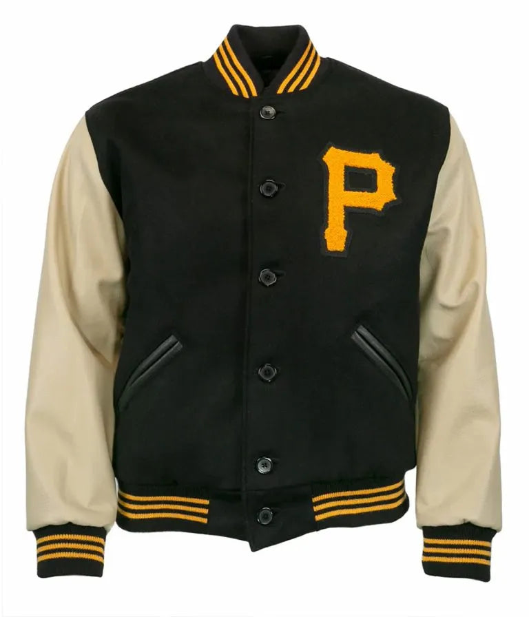 1960 Pittsburgh Pirates Black Wool & Beige Leather Letterman Varsity Men's Jacket