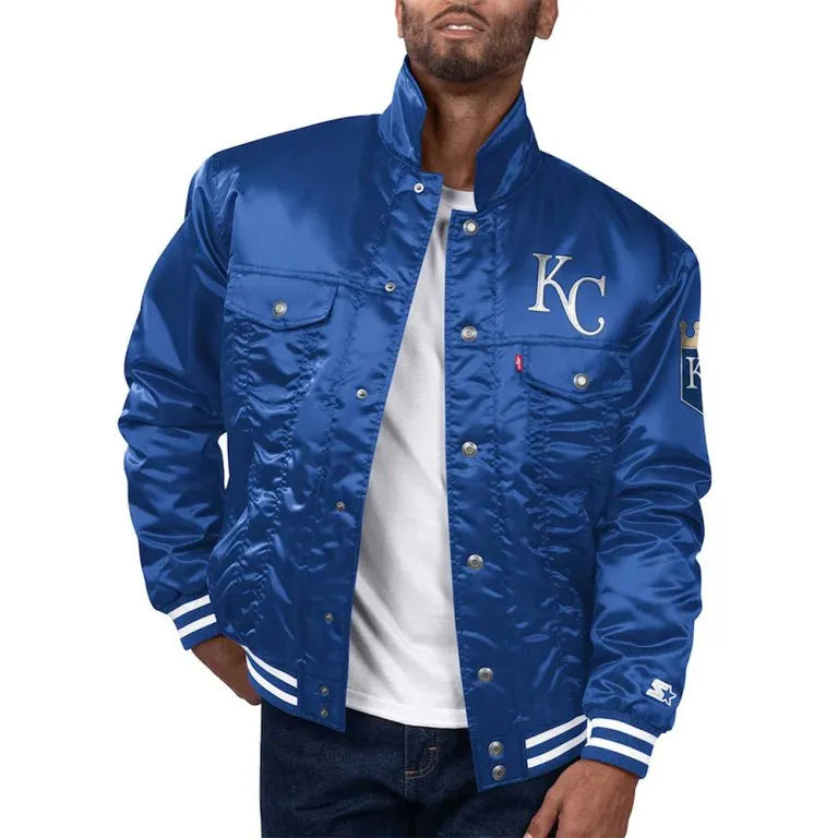 Kansas City Royals Silver Tab Trucker Full-Snap Royal Blue Satin Men's Jacket
