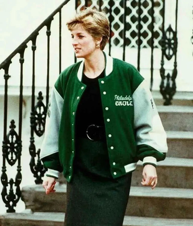 Princess Diana Philadelphia Eagles Varsity Green and Grey Wool Men's Bomber Jacket