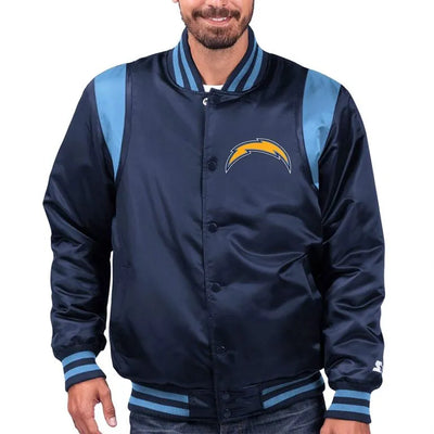 Los Angeles Chargers The Prime Full-Snap Varsity Blue Satin Men's Bomber Jacket