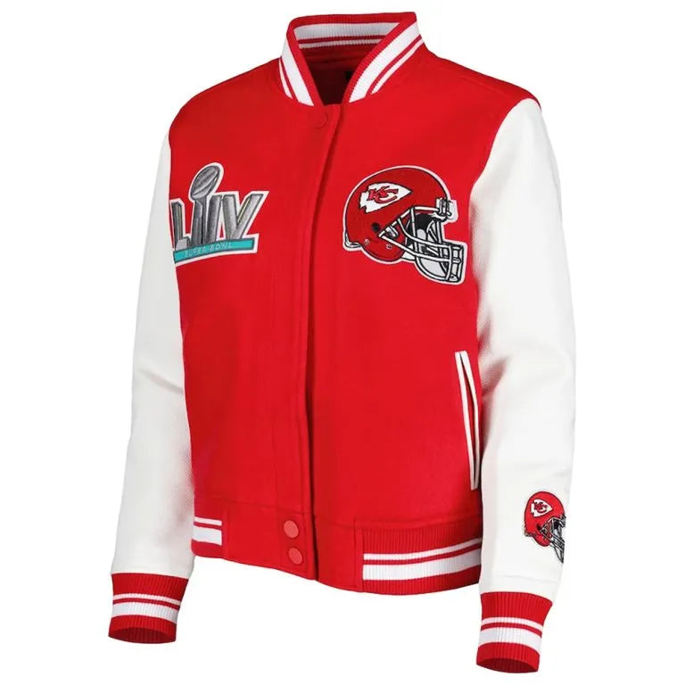 Kansas City Chiefs Red Wool and White Genuine Leather Sleeves Men's Varsity Letterman Jacket