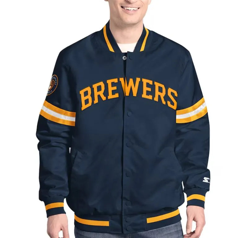 Scout Milwaukee Brewers Full-Snap Varsity Satin Men's Jacket