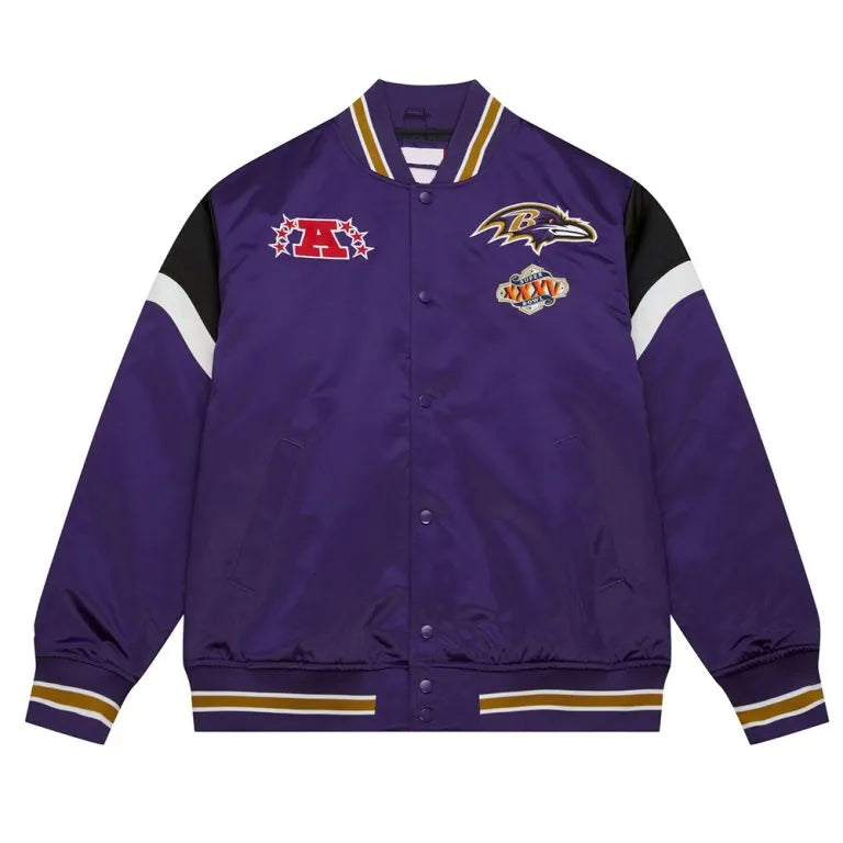 Baltimore Ravens Full-Snap Varsity Purple Satin Heavyweight Men's Bomber Jacket