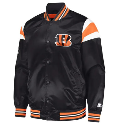 Cincinnati Bengals Midweight Full-Snap Varsity Black Satin Men's Bomber Jacket