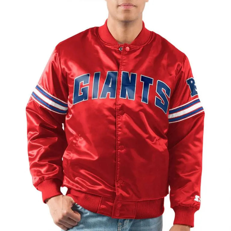 New York Giants Legacy Collection Full-Snap Varsity Red Satin Men's Bomber Jacket