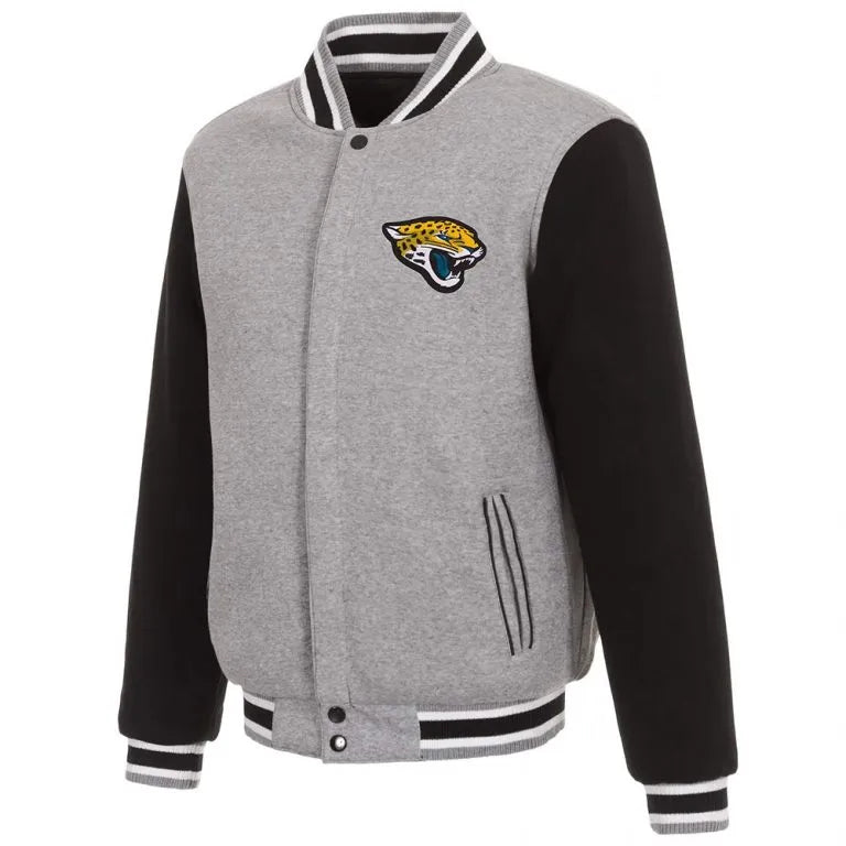 Jacksonville Jaguars Two-Tone Gray and Black All Wool Men's Varsity Letterman Jacket