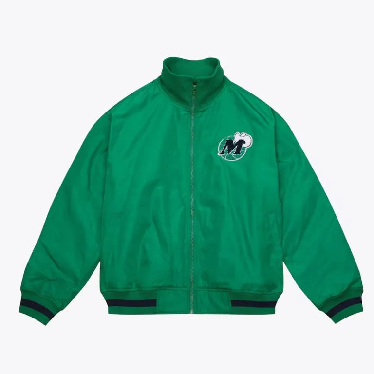 Dallas Mavericks Full-Zip Varsity Green Satin Men's Bomber Jacket