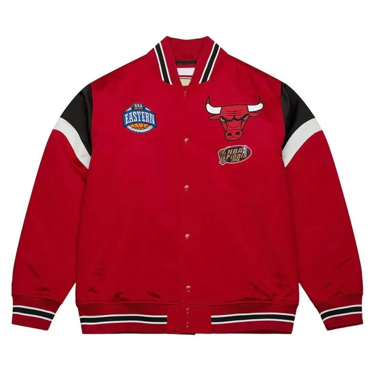NBA Chicago Bulls Eastern Conference Full-Snap Varsity Red Satin Men's Bomber Jacket