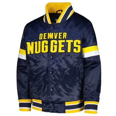 Denver Nuggets Youth Home Game Full-Snap Varsity Navy Blue Satin Men's Bomber Jacket