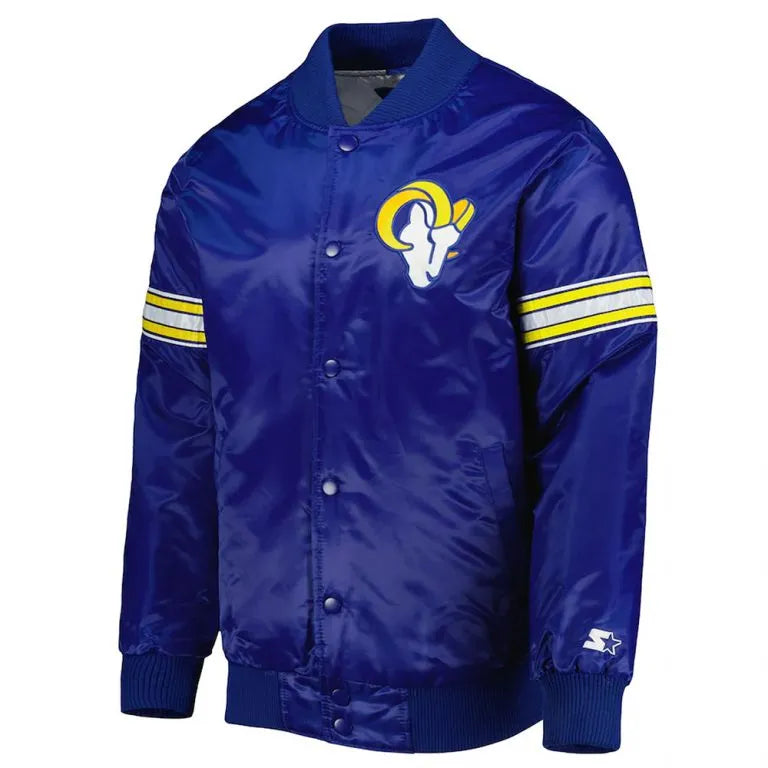 Los Angeles Chargers Pick and Roll Full-Snap Varsity Blue Satin Men's Bomber Jacket