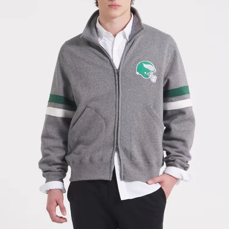 Philadelphia Eagles Heather Full-Zip Varsity Gray Striped Fleece Men's Bomber Jacket