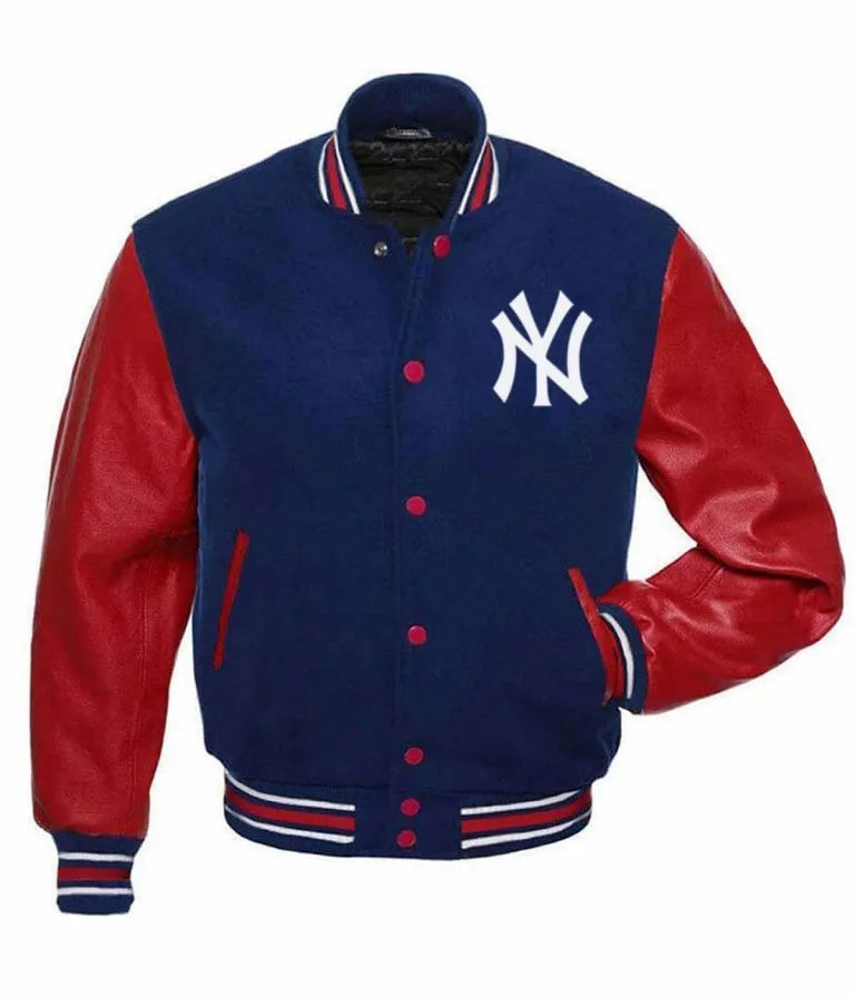 New York Yankees Blue Wool and Red Leather Sleeves Varsity Men's Jacket