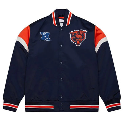 Chicago Bears Full-Snap Varsity Heavyweight Navy Blue Satin Men's Bomber Jacket