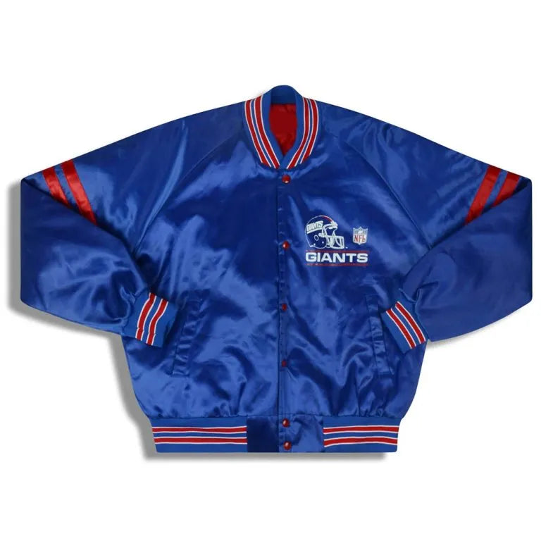 1990’s New York Giants Full-Snap Varsity Blue Satin Men's Bomber Jacket
