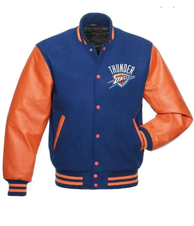 Oklahoma City Thunder Varsity Blue Wool & Orange Genuine Leather Sleeves Men's Letterman Jacket