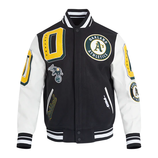 Oakland Athletics Retro Classic Rib Black Wool & White Leather Varsity Men's Jacket