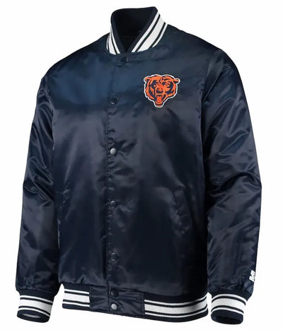 Chicago Bears Locker Room Full-Snap Varsity Navy Blue Satin Men's Bomber Jacket