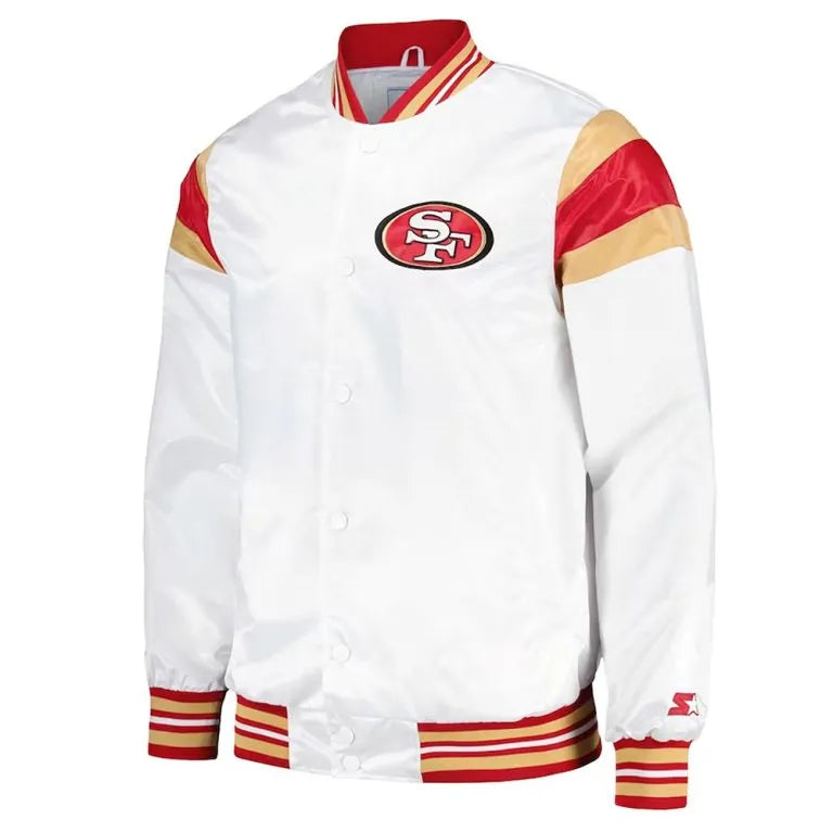 San Francisco 49ers Full-Snap Varsity White Satin Men's Bomber Jacket