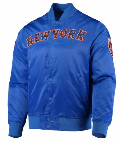 New York Mets Full-Snap Royal Blue Bomber Satin Men's Jacket