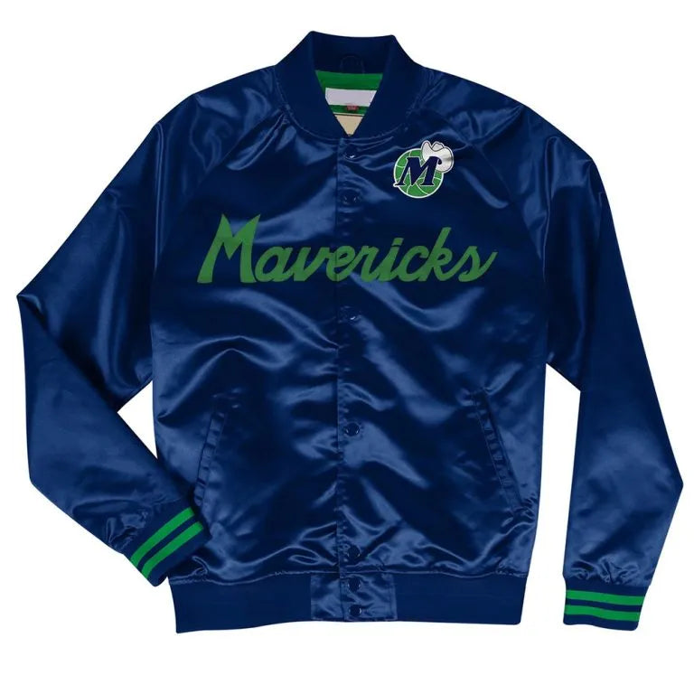 Dallas Mavericks Hardwood Classic Full-Snap Varsity Blue Satin Men's Bomber Jacket