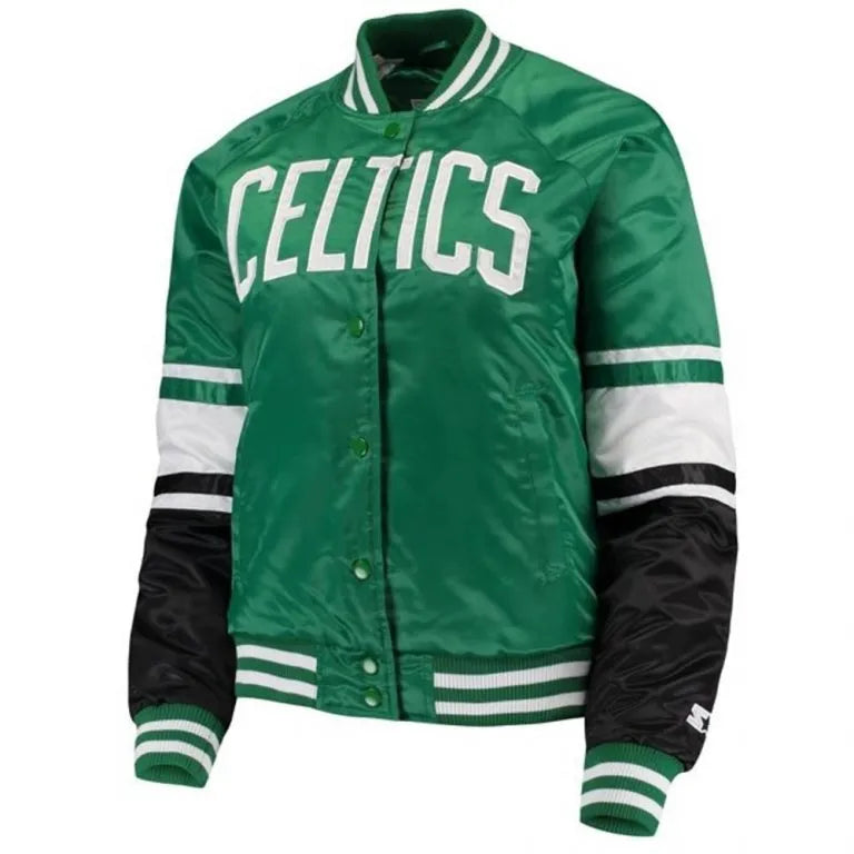 Boston Celtics Victory Full-Snap Varsity Kelly Green Satin Men's Bomber Jacket