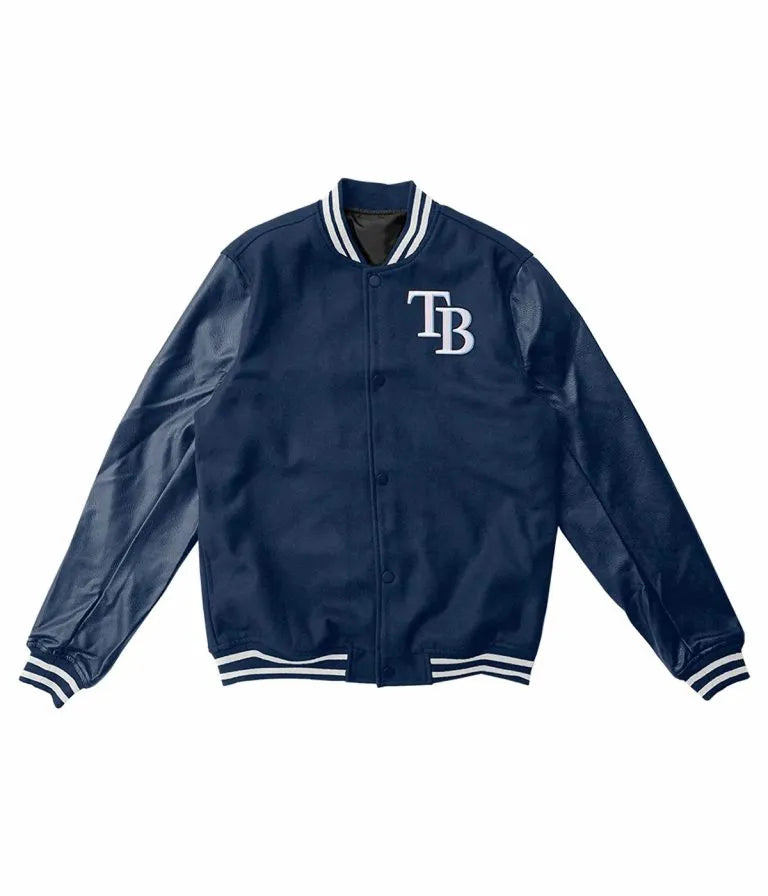 Tampa Bay Rays Navy Blue Wool & Leather Sleeves Varsity Men's Jacket