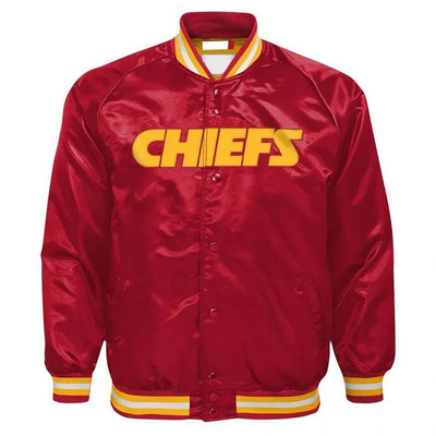 Kansas City Chiefs Full-Snap Varsity Red Satin Men's Bomber Jacket