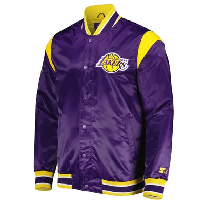 Los Angeles Lakers Force Play Full-Snap Varsity Purple Satin Men's Bomber Jacket