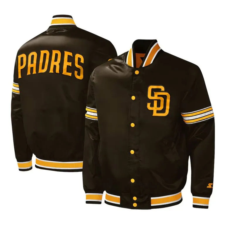 San Diego Padres Midfield Full-Snap Varsity Brown Satin Men's Jacket