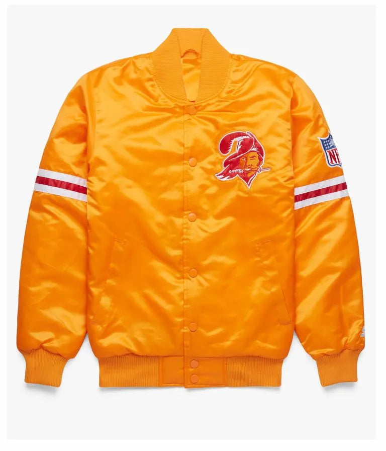 Tampa Bay Buccaneers Full-Snap Varsity Light Orange Satin Men's Bomber Jacket