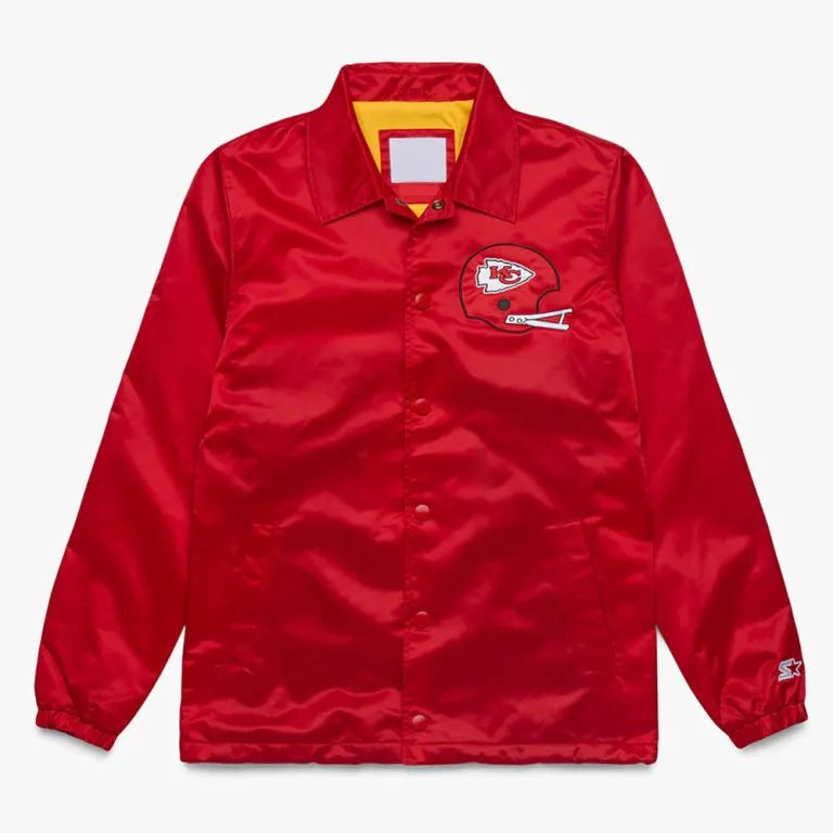 Kansas City Chiefs Coach Full-Snap Varsity Red Satin Men's Bomber Jacket