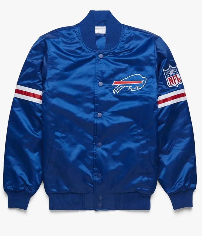 Buffalo Bills Full-Snap Varsity Royal Blue Satin Men's Bomber Jacket