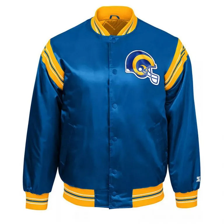 Los Angeles Rams The Enforcer Full-Snap Varsity Royal Blue Satin Men's Bomber Jacket
