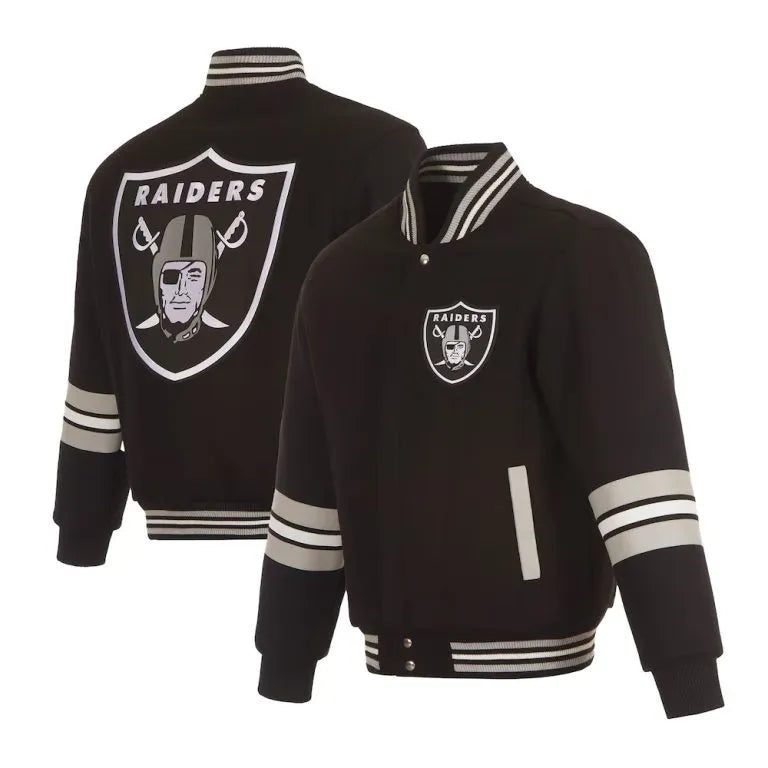Los Vegas Raiders Striped Black Wool Men's Varsity Letterman Jacket