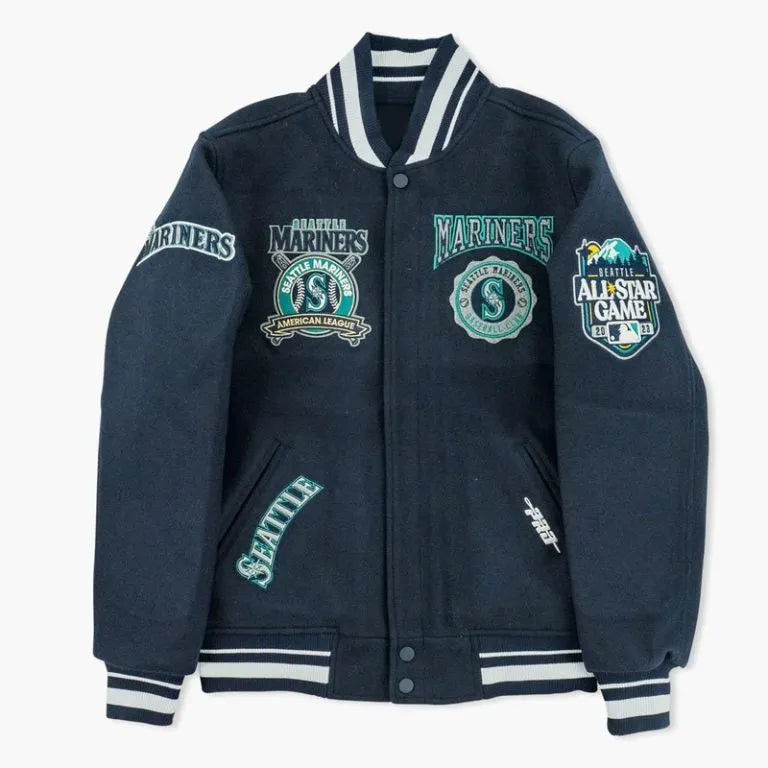 Seattle Mariners Crest Full-Zip Varsity All Navy Blue Wool Men's Jacket