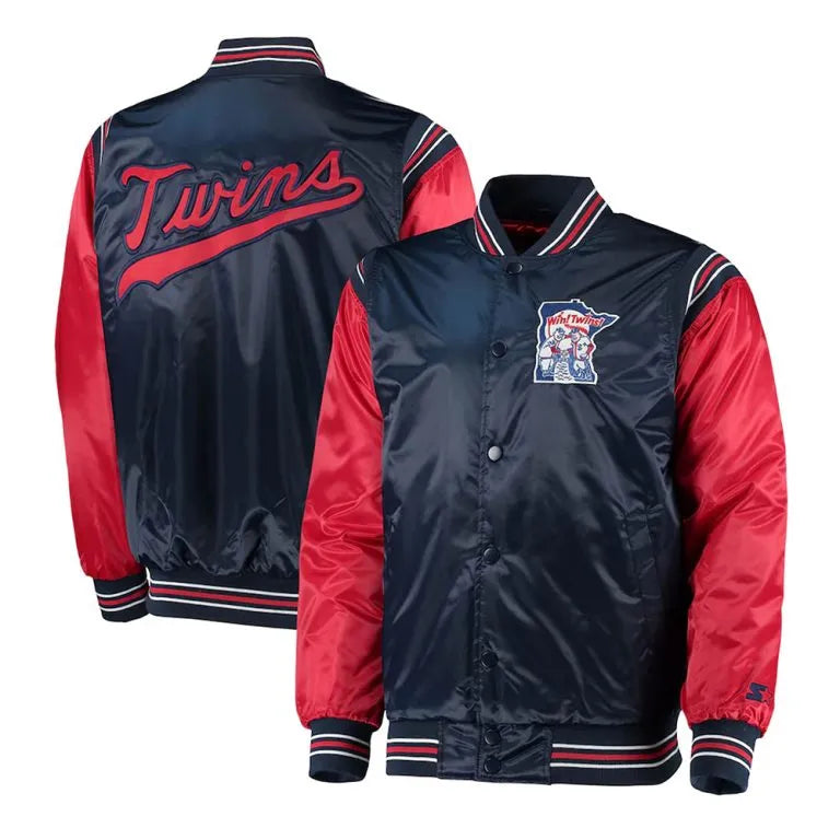 Minnesota Twins Enforce Full-Snap Varsity Navy/Red Satin Men's Jacket
