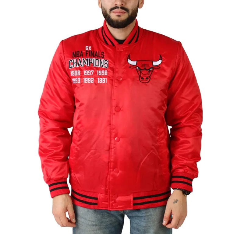 NBA Chicago Bulls Champions Full-Snap Varsity Red Satin Men's Bomber Jacket